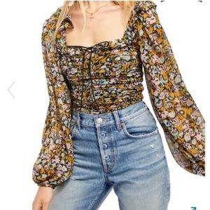 Free people black purple floral Mabel Blouse XL